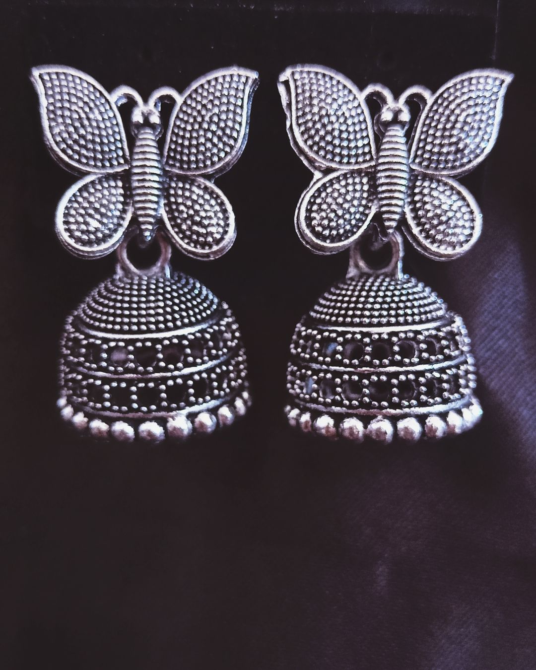 Butterfly Oxidized Jhumka Earrings
