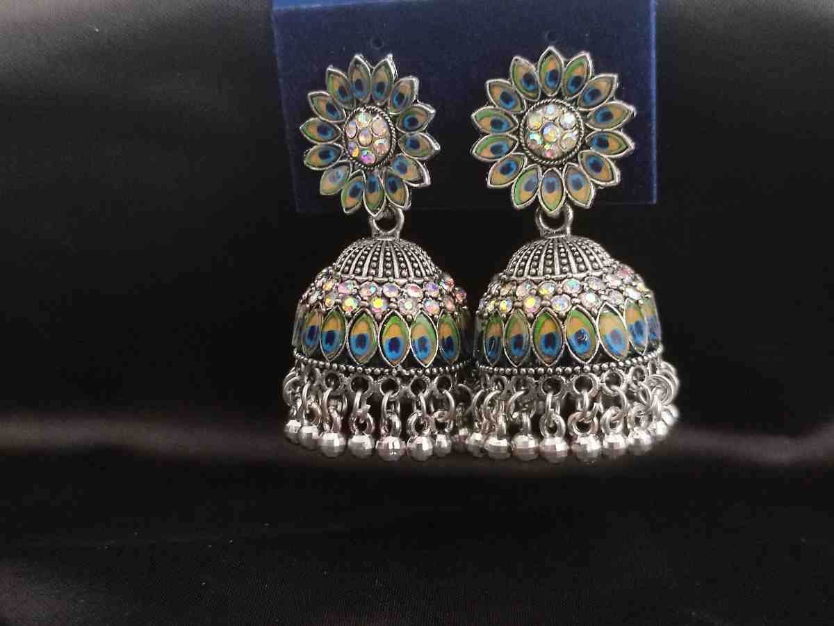Oxidized Peocock  Jhumka 1