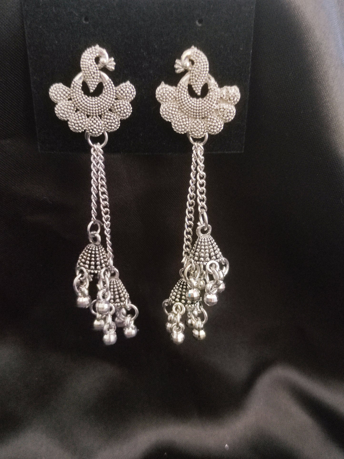 Oxidised Peacock Chain Earrings