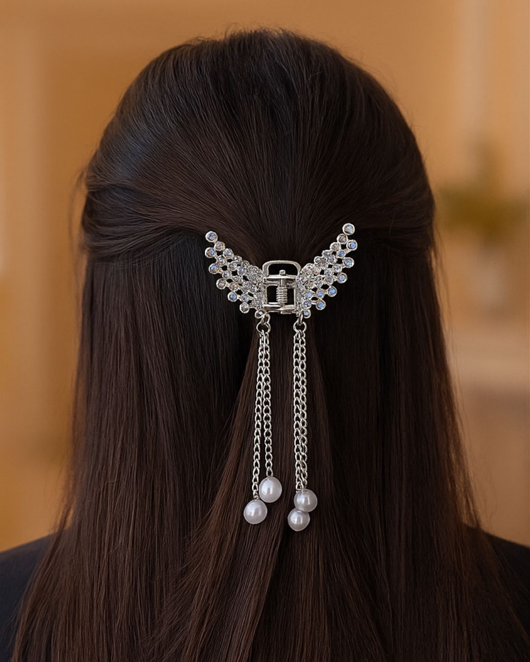 Angel Wing Stone Hair Claw Clip with Pearl Drops