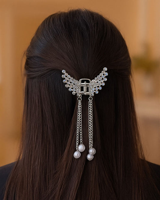 Angel Wing Stone Hair Claw Clip with Pearl Drops