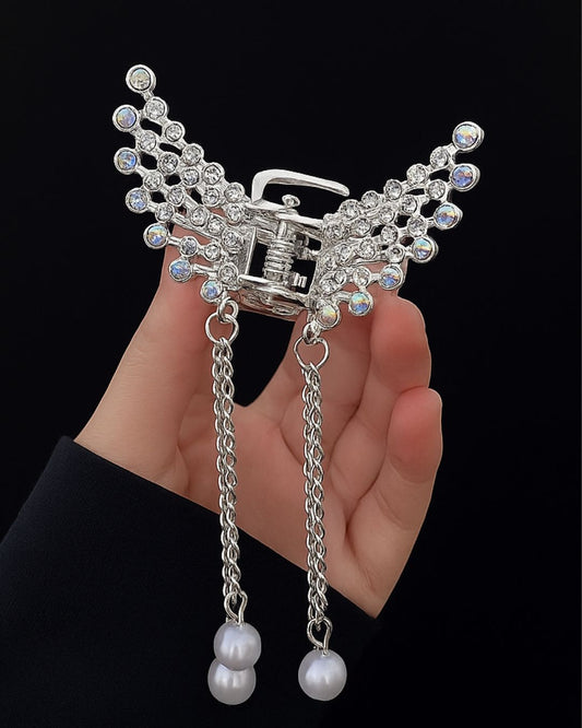 Angel Wing Stone Hair Claw Clip with Pearl Drops