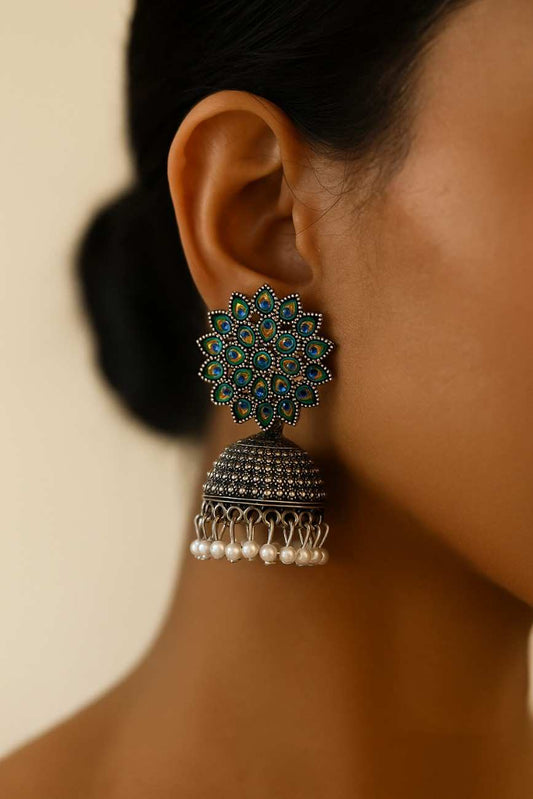 Oxidized Peocock  Jhumka