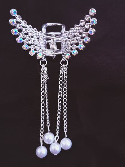Angel Wing Stone Hair Claw Clip with Pearl Drops