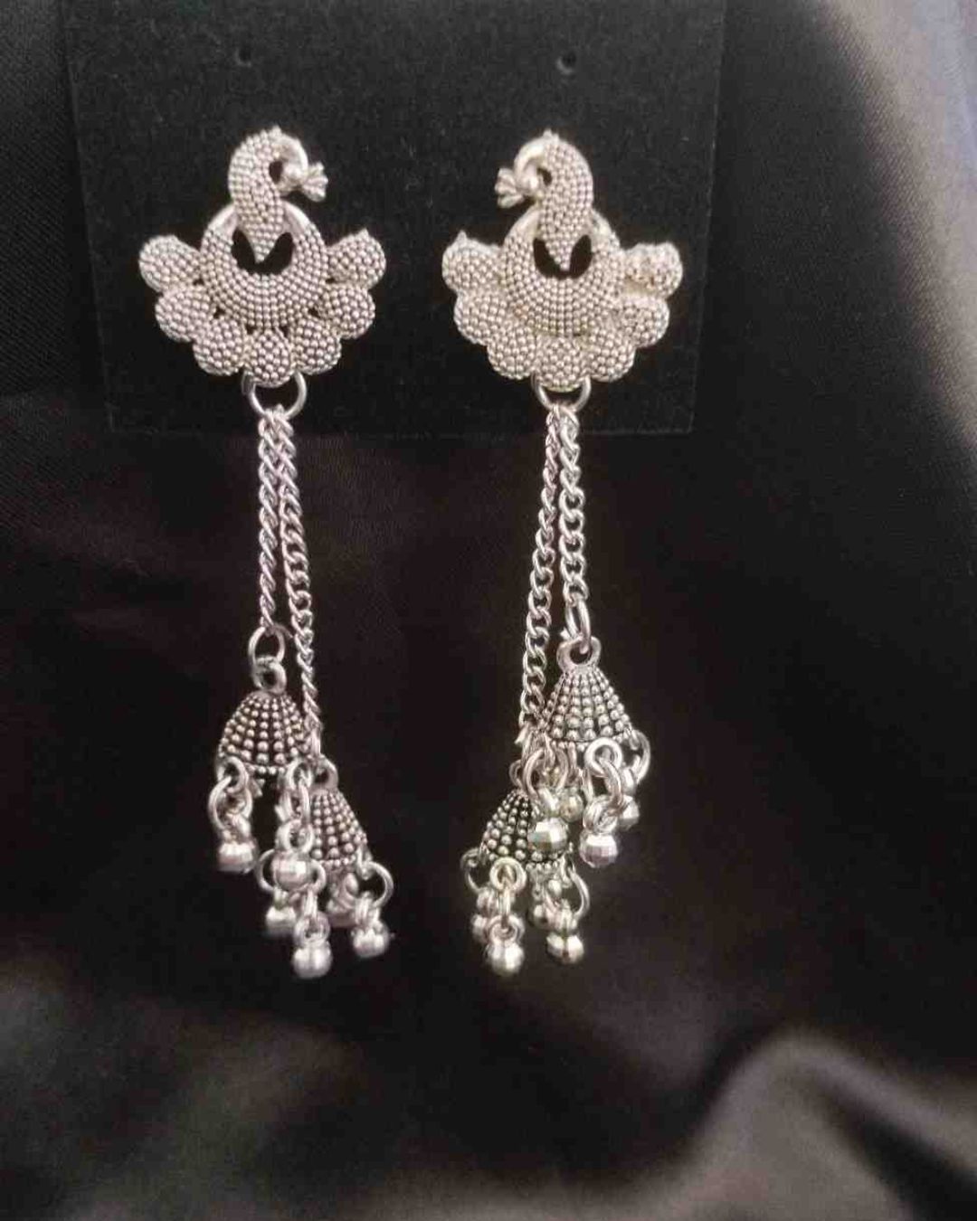 Oxidised Peacock Chain Earrings
