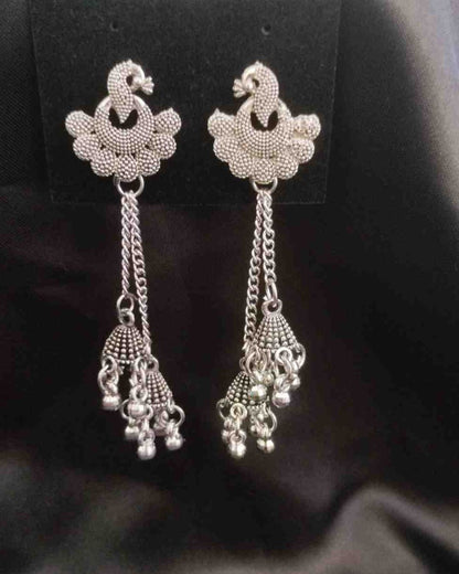 Oxidised Peacock Chain Earrings