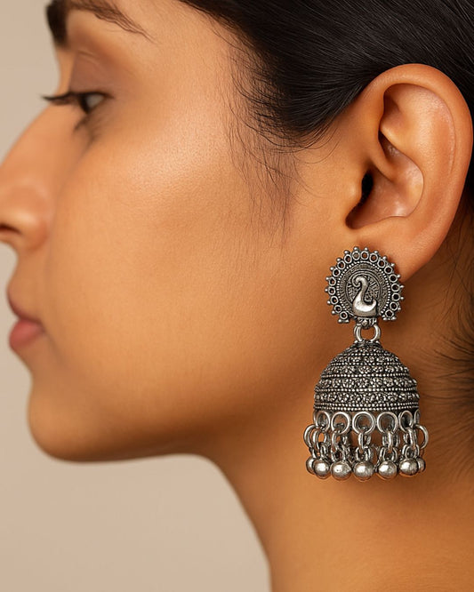 Oxidized Peacock Jhumka Earring