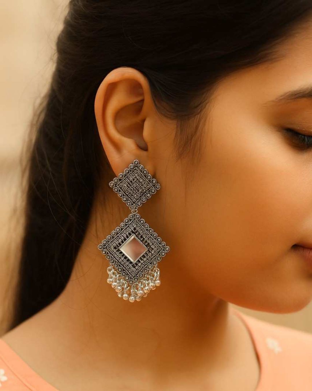 Oxidized Square Mirror Earrings