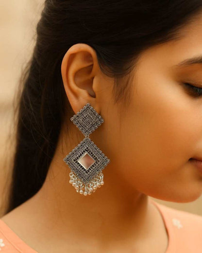 Oxidized Square Mirror Earrings