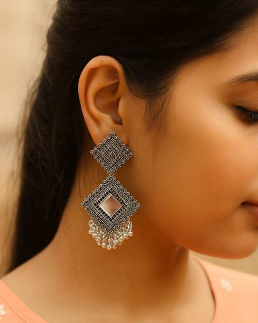 Oxidized Square Mirror Earrings