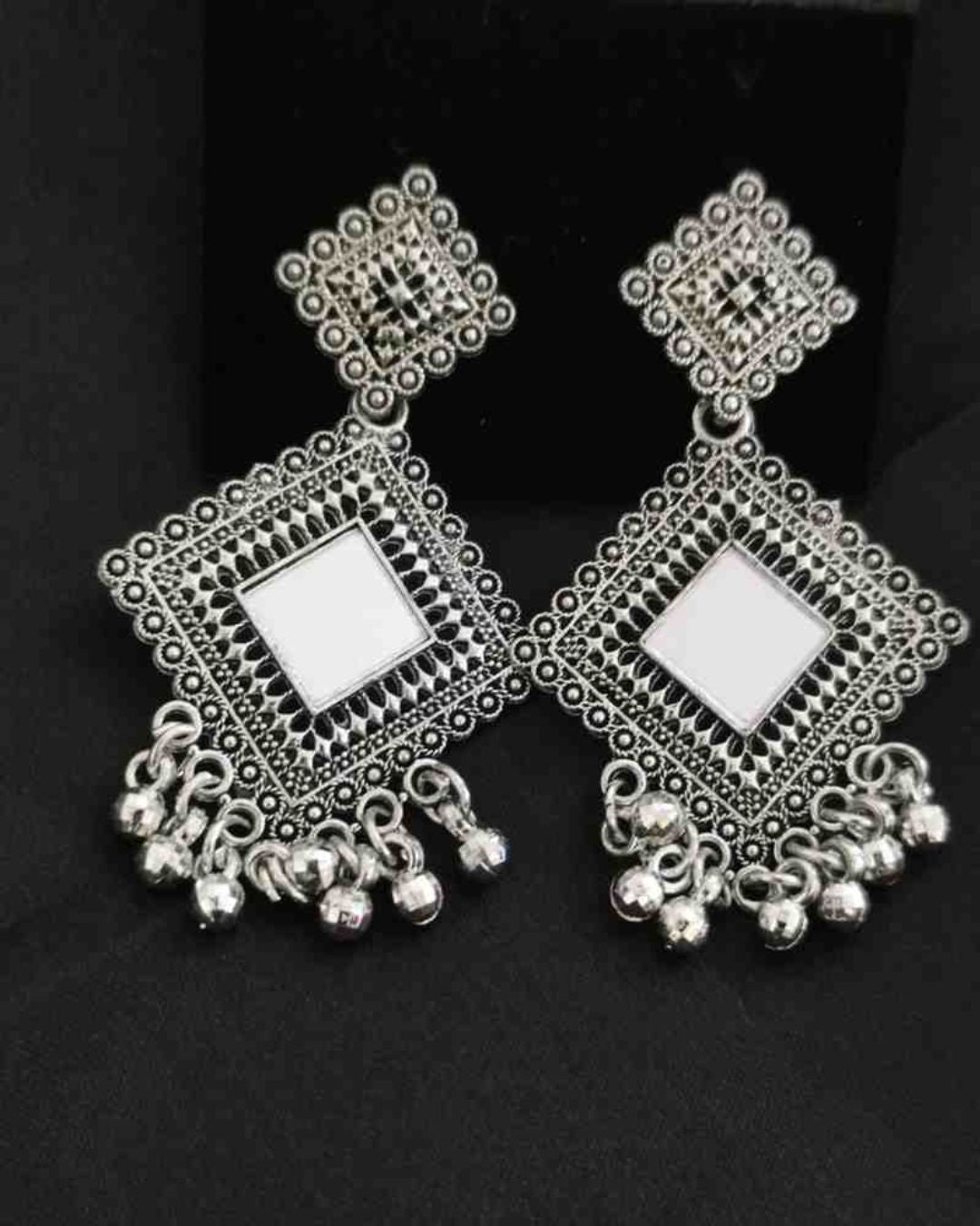Oxidized Square Mirror Earrings
