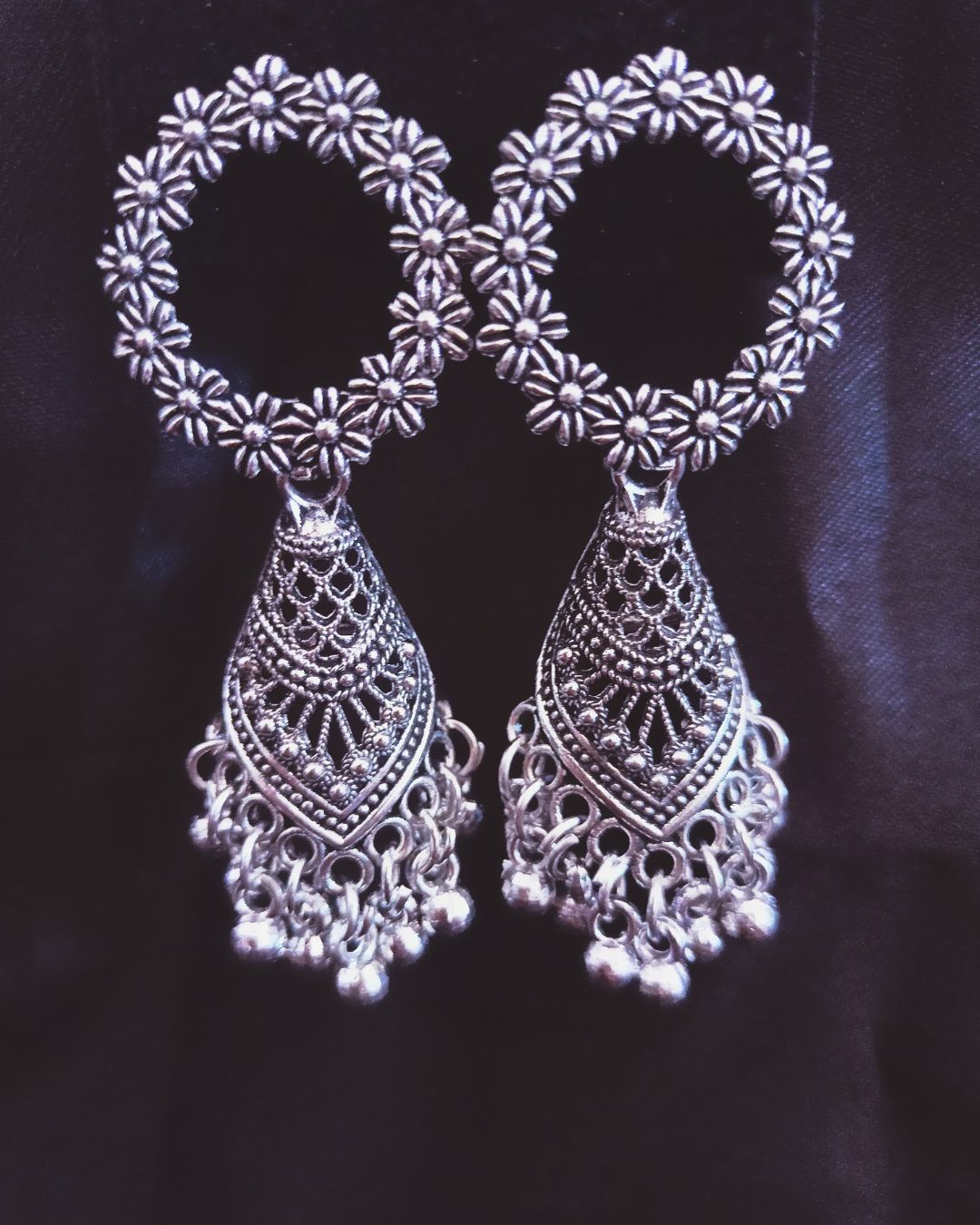Oxidized Floral Hoop Jhumkas