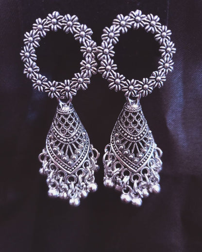 Oxidized Floral Hoop Jhumkas