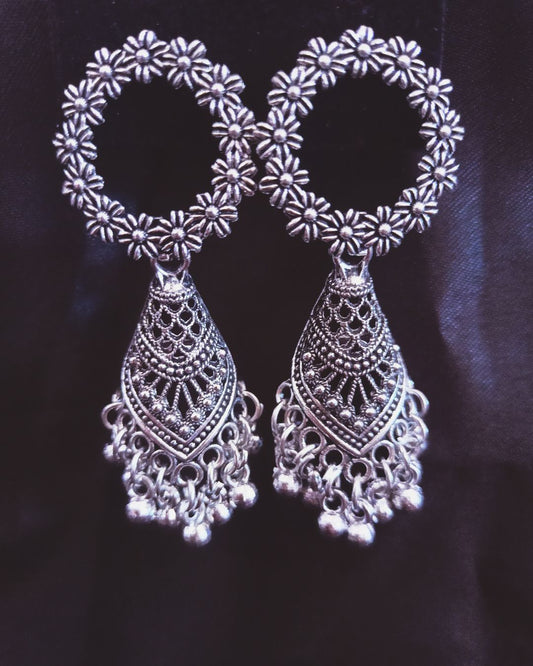 Oxidized Floral Hoop Jhumkas