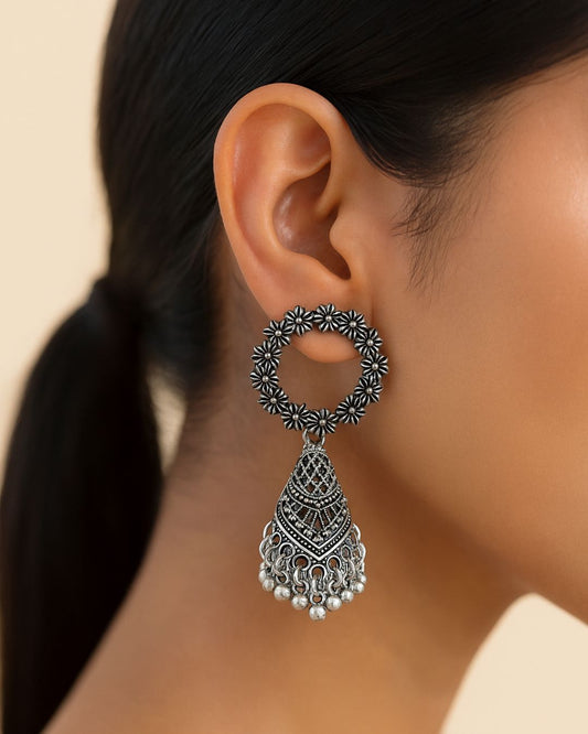 Oxidized Floral Hoop Jhumkas