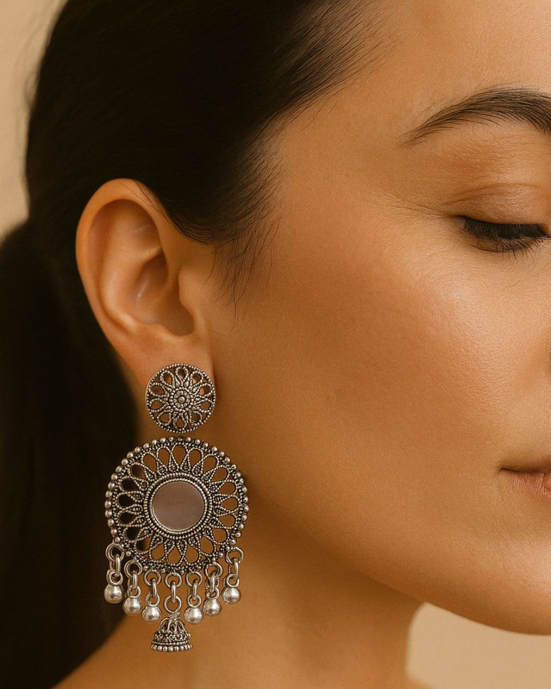 Oxidized Circle Mirror Earrings