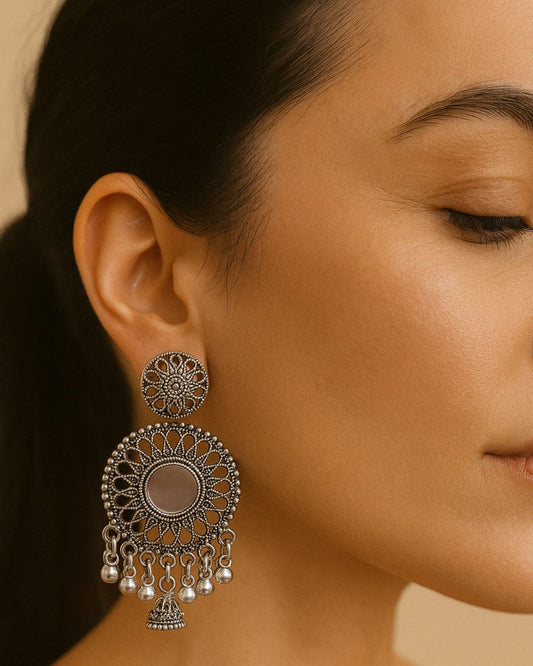 Oxidized Circle Mirror Earrings