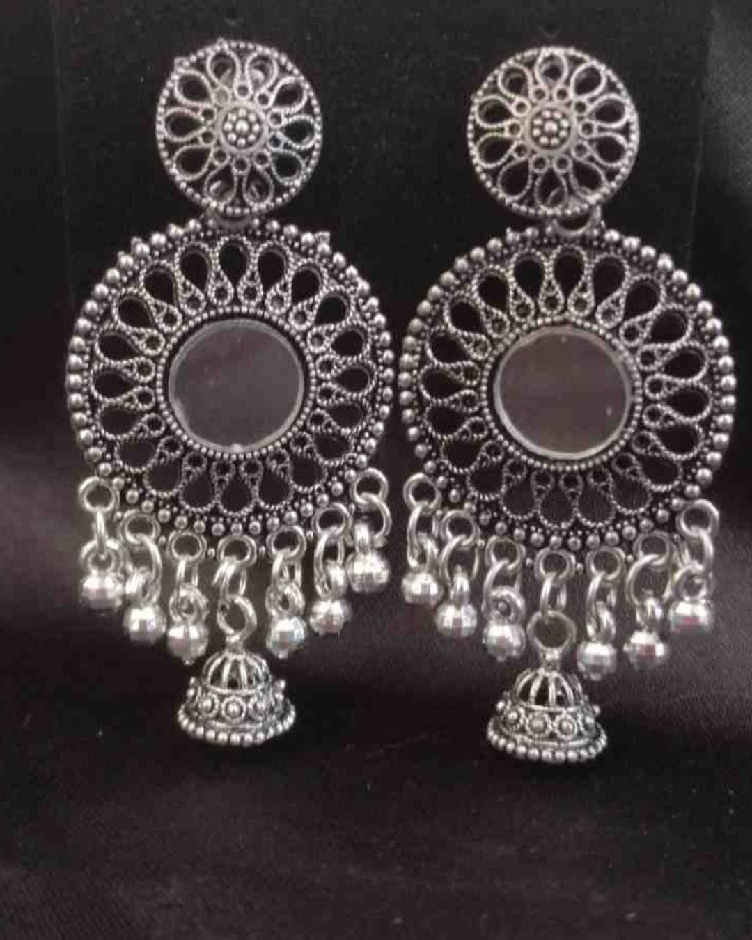 Oxidized Circle Mirror Earrings
