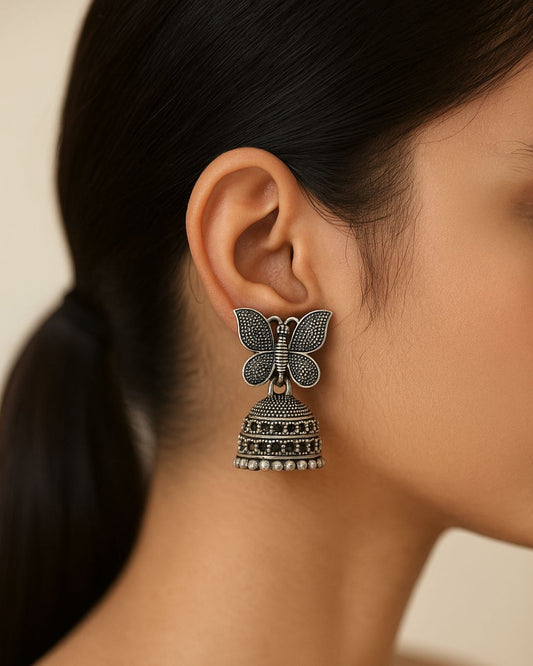 Butterfly Oxidized Jhumka Earrings