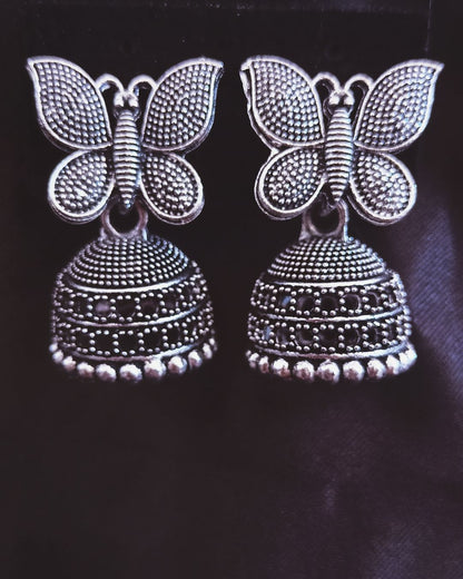 Butterfly Oxidized Jhumka Earrings
