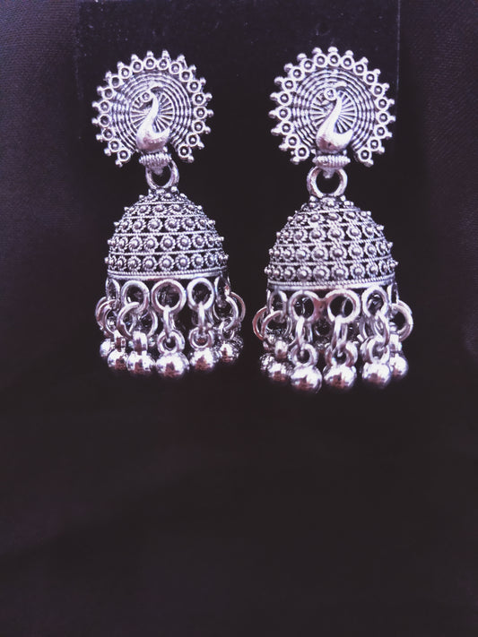 Oxidized Peacock Jhumka Earring