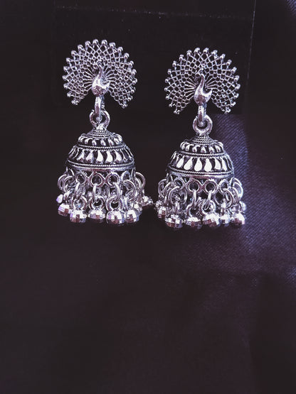 Oxidized Peacock Jhumka Earring